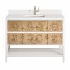 James Martin Vanities 48'' Sgl Vanity, Light Mappa Burl and Polished Wht W/ Sgl Hole 3CM Wht Zeus Quartz Top & Backsplash D804-V48-LMB-1WZ